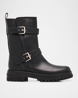 Gianvito Rossi Thiago Leather Mid-Calf Biker Boots