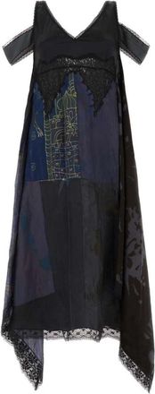 Marine Serre Patchwork Print Cold Shoulder Midi Jurk - Dames - Casual kleedjes - Veelkleurig - S - Kleedjes