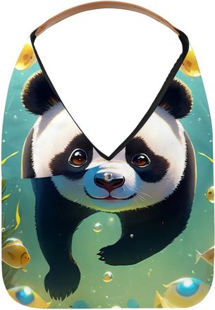 Generic Lovely Panda Swims Underwater Reusable Lightweight Grocery Bags - Foldable Into Compact Pouch, Washable & Sturdy, Multipurpose for Shopping and Travel