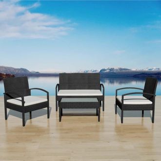 vidaXL Set Muebles De Jard&iacute;n 4 Piezas Y Cojines Rat&aacute;n Sint&eacute;tico Negro Vidaxl