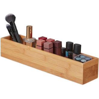 Relaxdays Relaxdays - Bamboo Box, Set of 16, Storage Bathroom, Kitchen & Desk, Elongated & Narrow, Organiser, 7 x 38 x 8 cm, Natural