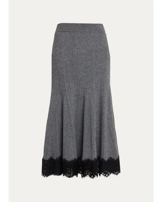 Cara Cara Parisa Lace-Trim Ribbed Midi Skirt