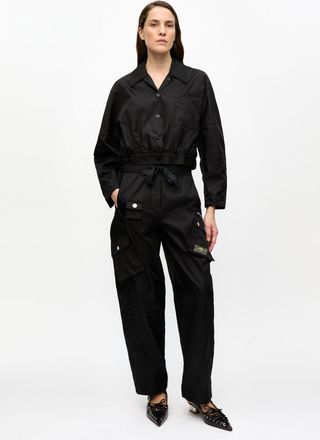 Ganni Black Duchesse Nylon Cargo Trousers - Size 36