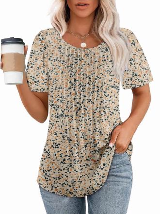 Generic Womens Casual Short Sleeve T-Shirts Crew Neck Pleated Tops Fashion Dressy Tunic Blouses