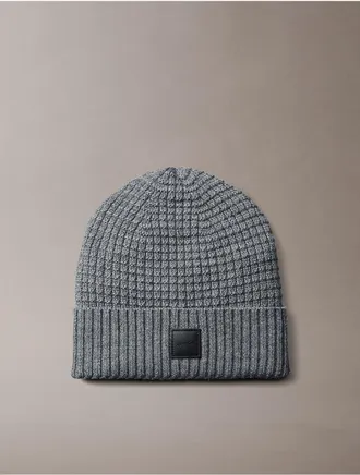 Calvin Klein Mens Grid Stitch Cuff Hat - Grey