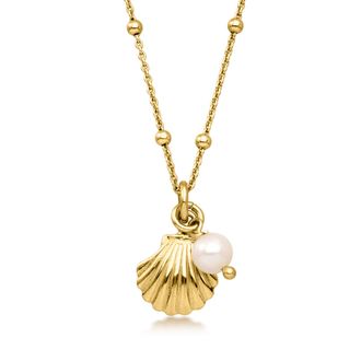 RS Pure by Ross-Simons Italian 18kt Gold Over Sterling Shell Necklace With 5-5.5mm Cultured Pearl