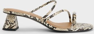 Charles & Keith Snake-Print Strappy Toe-Ring Heeled Sandals