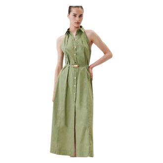 Simona Corsellini Shirt Dresses, female, Green, Size: M Abito lungo in cotone con collo italiano