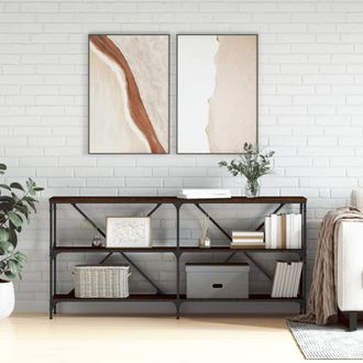 vidaXL Vidaxl - Mesa Consola Hierro Madera Ingenier&iacute;a Roble Marr&oacute;n 160x30x75 Cm