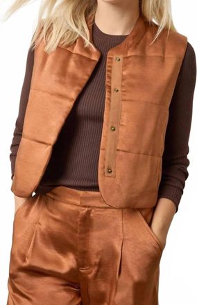 Lilla P Satin Quilted Vest In Copper