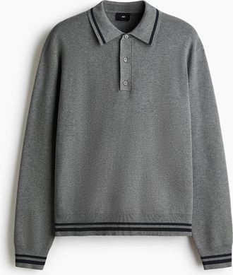 H&M Langarm-Poloshirt in Relaxed Fit - Grau