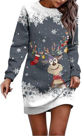 Generic Women Christmas Sweatershirts Party Dress Christmas Dresses for Women Long Sleeve Crew Neck Xmas Printed Dresses Long Tops Going Out Casual Party Dres