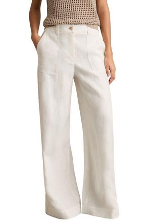 Reiss Ashby Wide Leg Linen Pants in White at Nordstrom, Size 12 Us