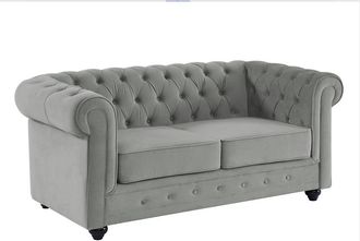 Vente-Unique Sofá de 2 plazas CHESTERFIELD - Terciopelo gris claro