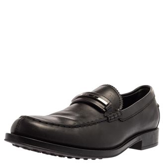 Tod's Tods Black Leather Metal Bar Loafers