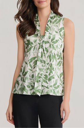 Kasper Tie Neck Sleeveless Bias Cut Satin Top in Loden Dusk Multi at Nordstrom, Size X-Small