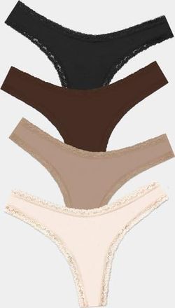 Stripe and Stare Thong Four Pack in Latte Essentials Box at Nordstrom, Size 1X