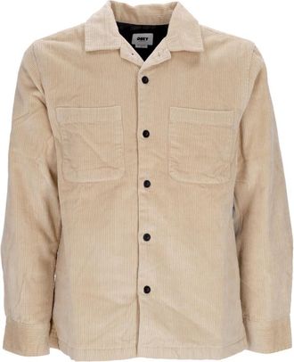 Obey Gewatteerde fluwelen gevoerde overhemdjasje heren - Heren - Zomerjassen - Beige - XL - Katoen - Jassen