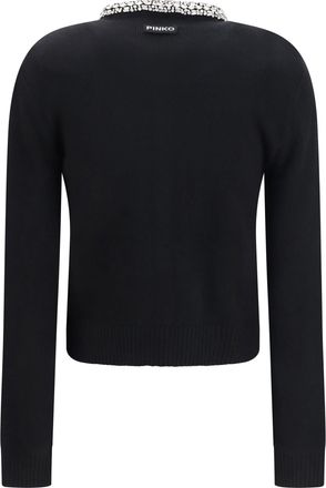 Pinko Womens Colonia Cardigan With Jewel Collar Nero Limousine Sweater