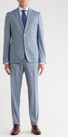 BOSS Blue Crosshatch Cotton, Wool & Linen Blend Suit in Open Blue at Nordstrom Rack, Size 42 Regular