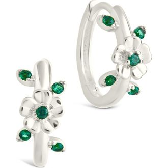 Sterling Forever Cambrie Cubic Zirconia Flower Hoop Earrings in Silver at Nordstrom