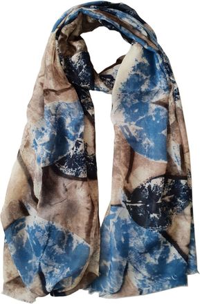 GlamLondon Womens Bright Printed Leaves Scarf (Blue)