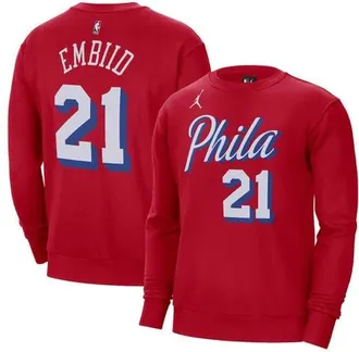 Jordan Brand Mens Jordan Brand Joel Embiid Red Philadelphia 76ers Statement Name & Number Pullover Sweatshirt at Nordstrom, Size Xx-Large