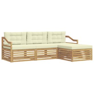 vidaXL Conjunto De Sof&aacute;s De Exterior 4 Pcs Blanco Y Crema Poli&eacute;ster Vidaxl