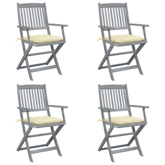 vidaXL Vidaxl - Sillas De Jard&iacute;n Plegables 4 Uds Cojines Madera Maciza Acacia