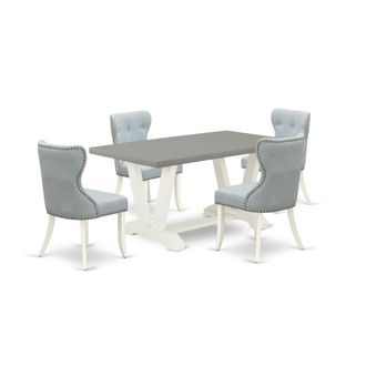 East West Furniture 5-Piece Kitchen Dining Set- 4 Dining Chair with Baby Blue Linen Fabric Seat and Button Tufted Chair Back