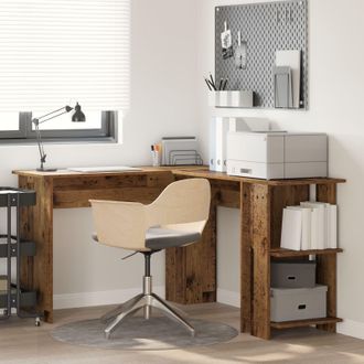 Berkfield Home Corner Desk with Storage Old Wood 140x113, 5x75cm in Brown | Size: 5x75 cm