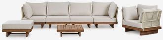 Sklum Conjunto De Jard&iacute;n Con Sof&aacute; Modular 4 Piezas De 2 Sillones Esquineros, Mesa De Centro, Sill&oacute;n Y Puff En Madera De Acacia Dailin Sklum