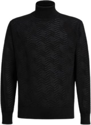 Missoni Turtlenecks, male, Black, Size: 2XL Chevron Knit Turtleneck Pullover
