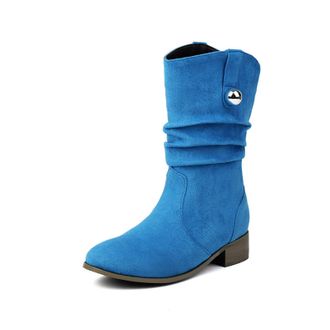 Generic Womens Slouch Mid Calf Boots With Metal Button Suede-Like Material Comfortable Slip Resistant Durable For Casual Daily Streetwear Fall Winter,Blue,4.5