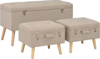 vidaXL Taburetes De Almacenamiento 3 Piezas Beige De Tela Vidaxl
