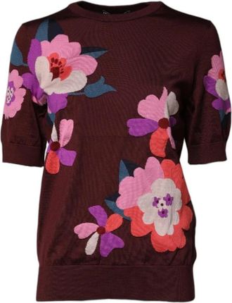 Dolce & Gabbana Zijden Bloemen Crew Neck Blouse - Dames - T-shirts - Bruin - L - Tops