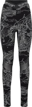 Philipp Plein Broeken, Dames, Zwart, M, Katoen, Sport Leggings Tattoo
