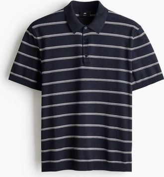 H&M Regular Fit Polo Shirt in Dark Blue/striped at Nordstrom, Size Xx-Large