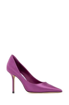 Jimmy Choo London Womens Purple Satin Love Pumps Violetorchid Leather Salpa Plastic Metal Scarpe Con Tacco