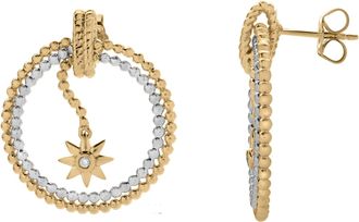LuvMyJewelry Celestira Sterling Silver 0.02 Ct Two-Tone Diamond Star Hoop Earrings