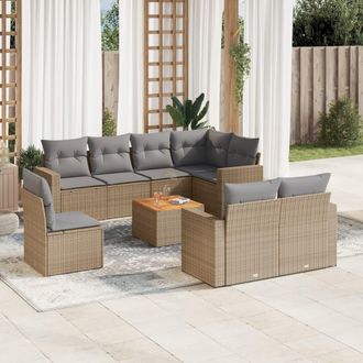 vidaXL Set De Sof&aacute;s De Jard&iacute;n 9 Pzas Con Cojines Rat&aacute;n Sint&eacute;tico Beige Vidaxl