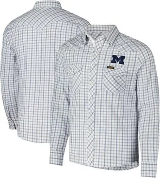 Wrangler Mens Colosseum x Wrangler White Michigan Wolverines Plaid Window Pane Long Sleeve Full-Snap Shirt at Nordstrom, Size X-Large