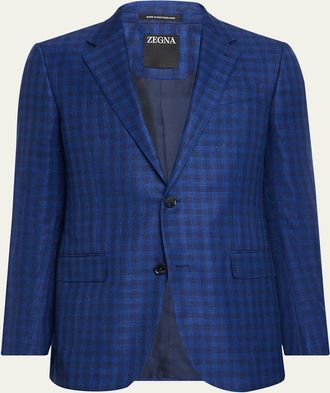 Ermenegildo Zegna Mens Gingham Check Single-Breasted Sport Coat
