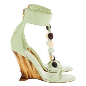 Ferragamo Selene Beaded Nappa Wedge Sandals, Size 10 C