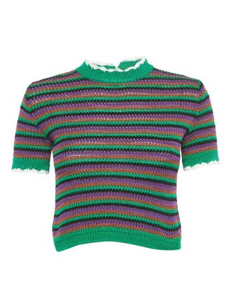 Miu Miu crochet striped top - women - Fabric - S - Green