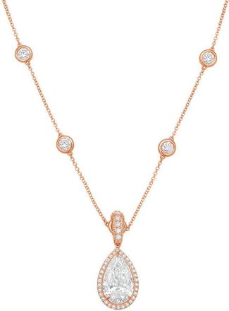 Diana M. Jewels 14kt Rose gold Lab Grown 9.00 ct Pear Diamond Halo Pendant With Bail