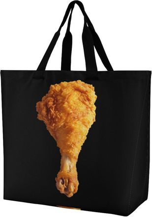 Generic Fried Chicken Leg Reusable Shopping Bags One Shoulder Grocery Tote Bag Waterproof Big Purse for Work Travel