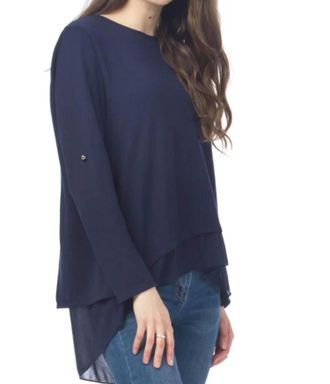 Papillon Georgette Open Back Layered Tunic Top In Navy