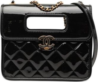 Chanel Pre-owned Quilted Patent Leather Crossbody - Dames - Vintage Handtas - Zwart - ONE Size - Leer - Vintage