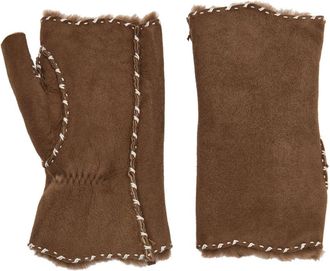 Agnelle Agnelle Alix Shearling-lined Suede Fingerless Gloves - Taupe - 2 (M/L)